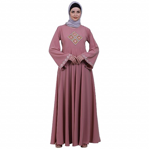 Emirates Umbrella abaya with embroidery work- Baby Pink